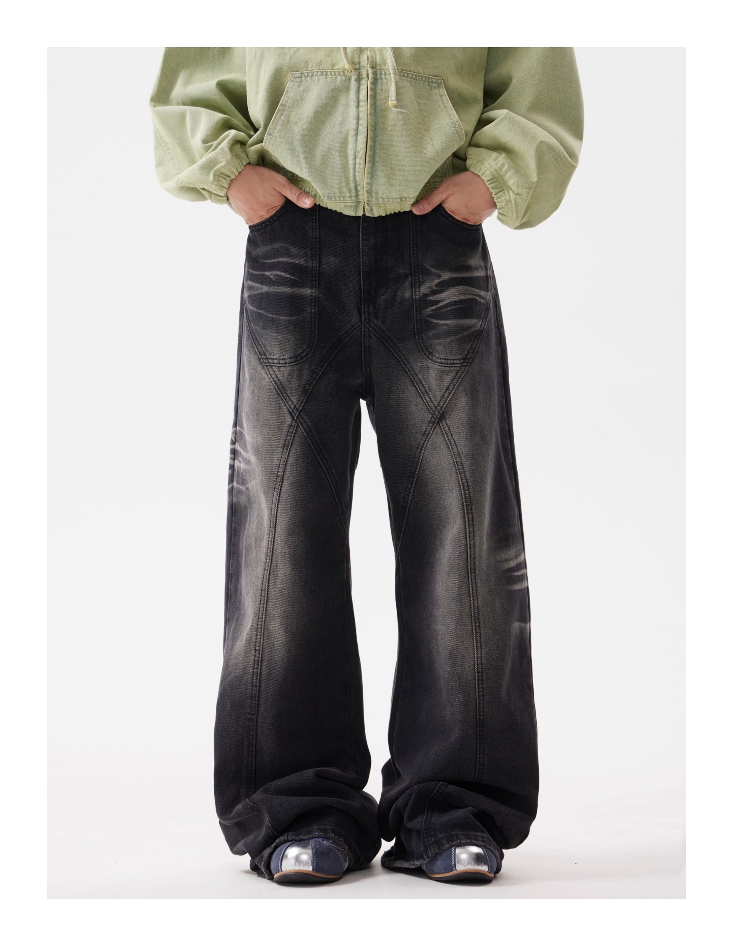 BTSG Vintage Wash Distressed Deconstructed Ripple Jeans