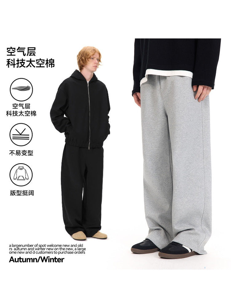 UNF solid color air loose knitted straight cutlass sweatpants