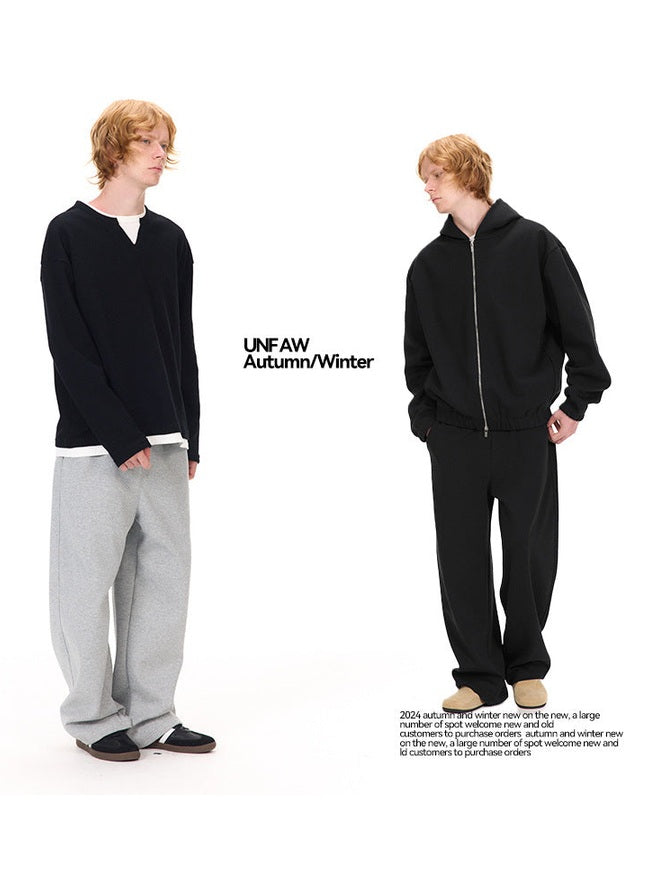 UNF solid color air loose knitted straight cutlass sweatpants