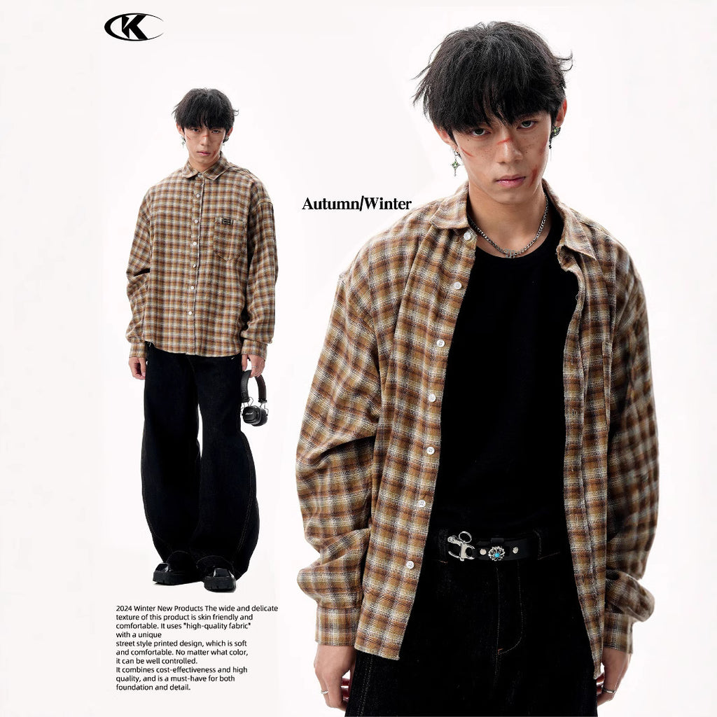 11KN Japanese brushed plaid shirts