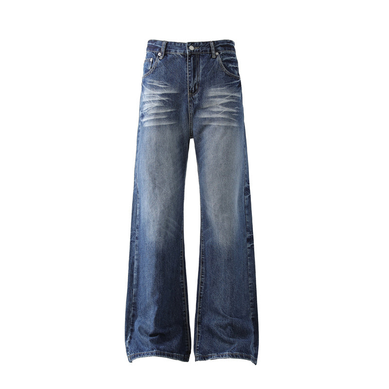 BTSG Wash Cat Whisker Light Loose Straight Jeans
