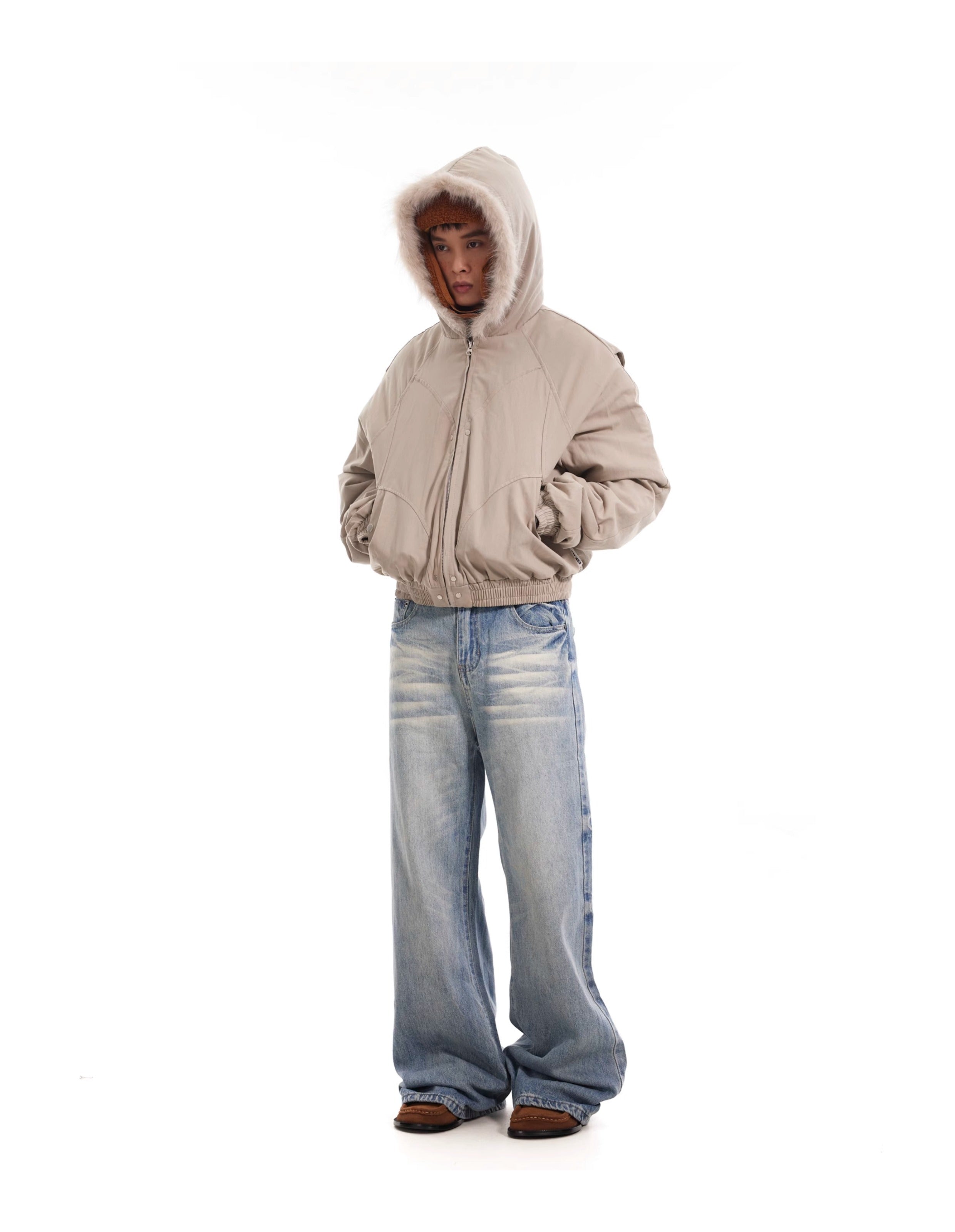 BTSG Wash Cat Whisker Light Loose Straight Jeans