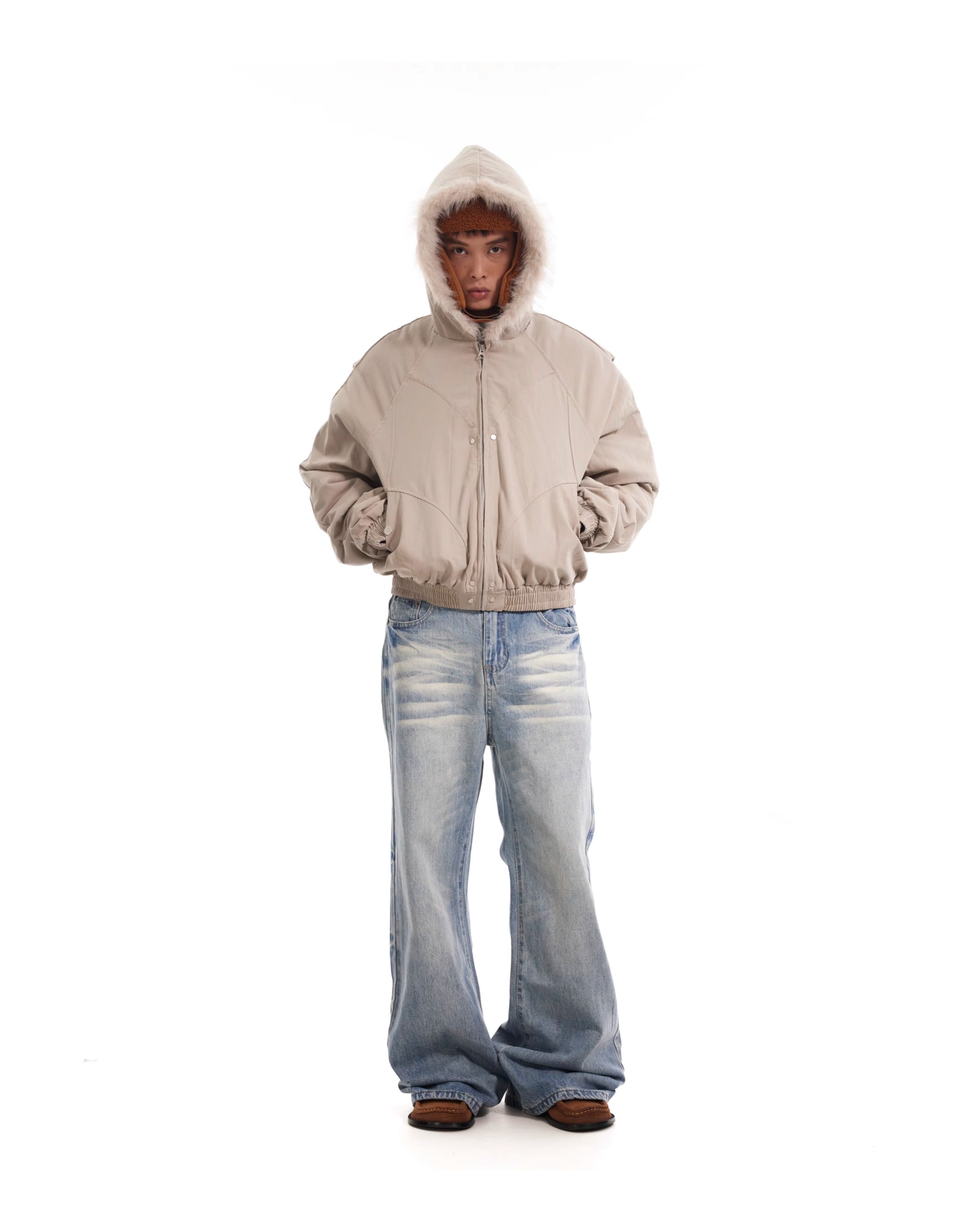 BTSG Wash Cat Whisker Light Loose Straight Jeans