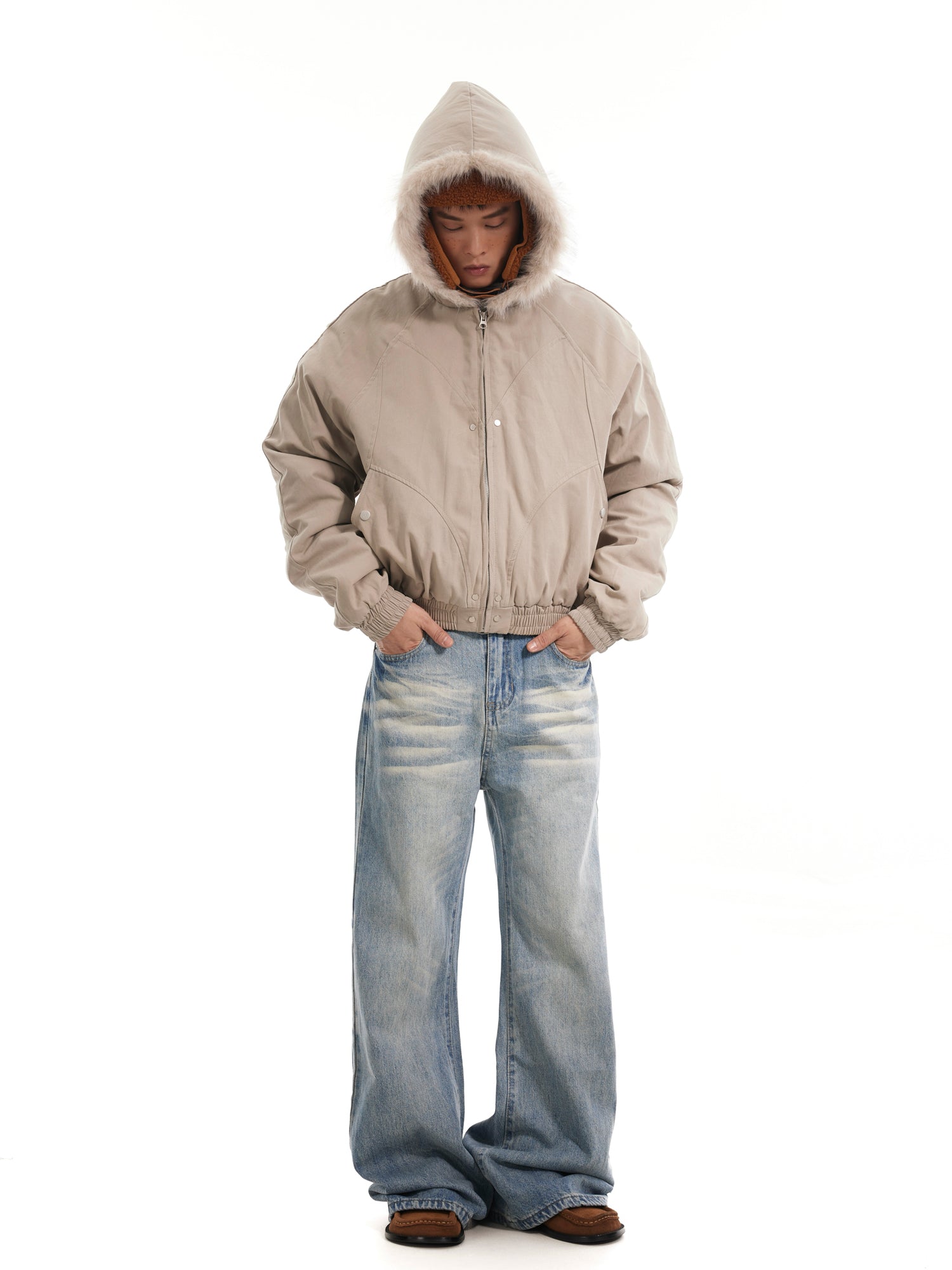 BTSG Wash Cat Whisker Light Loose Straight Jeans