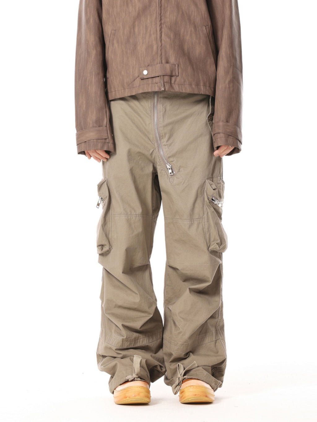BTSG Heavy industry multi-pocket zipper pleated cannonball cargo pants