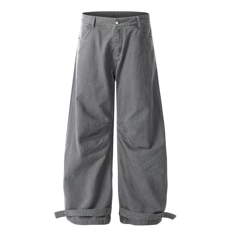 BTSG Wash silhouette pleated wide-leg casual scimitar Pants