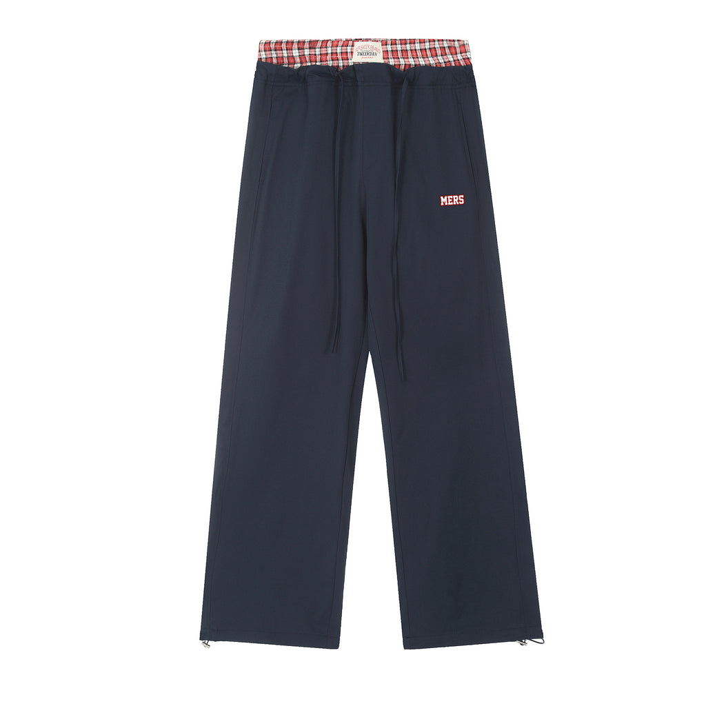 Mershier American retro plaid stitching fake two-piece pants