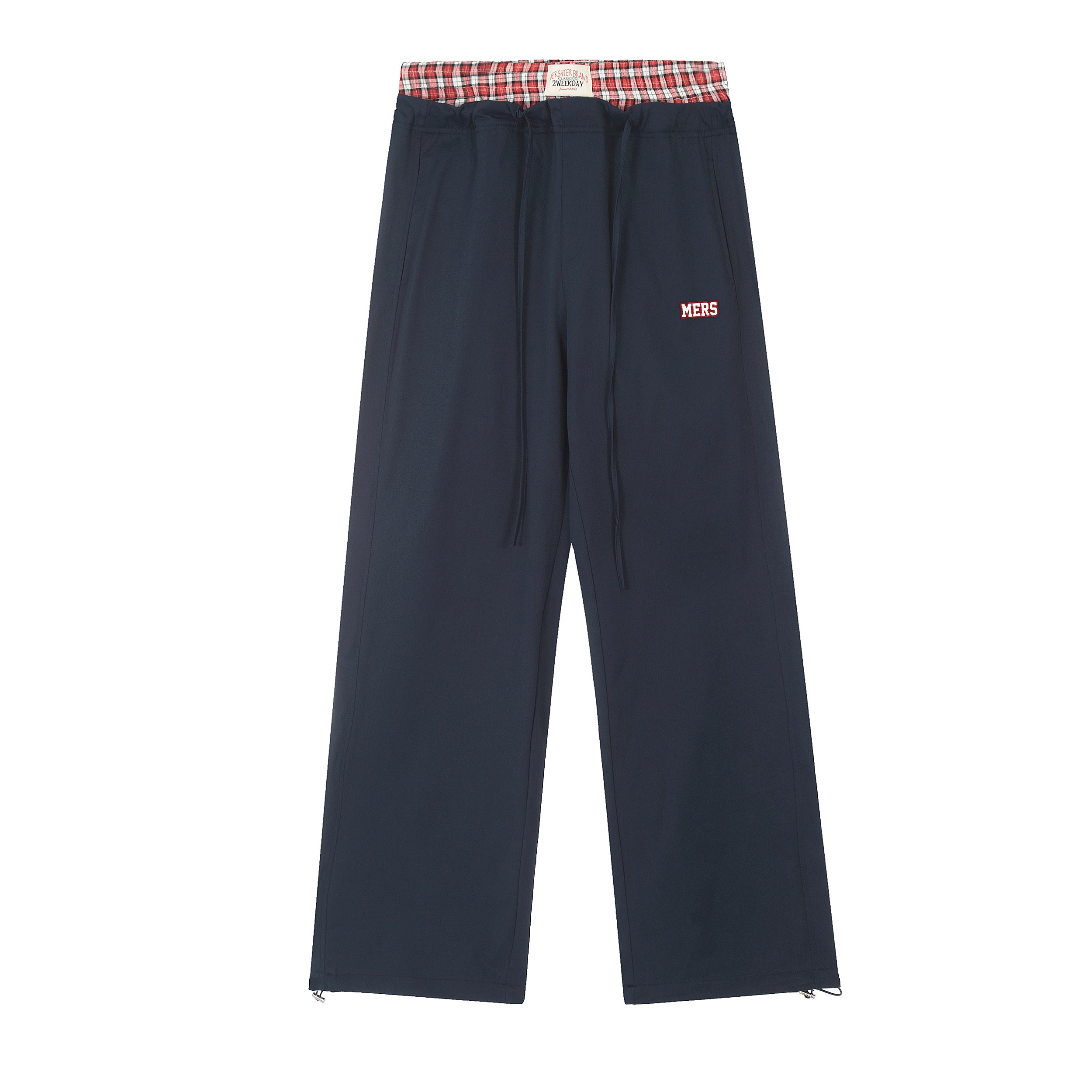 Mershier American retro plaid stitching fake two-piece pants