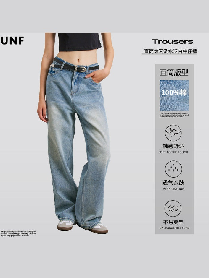 UNF Cotton Washed Whitened Casual Jeans