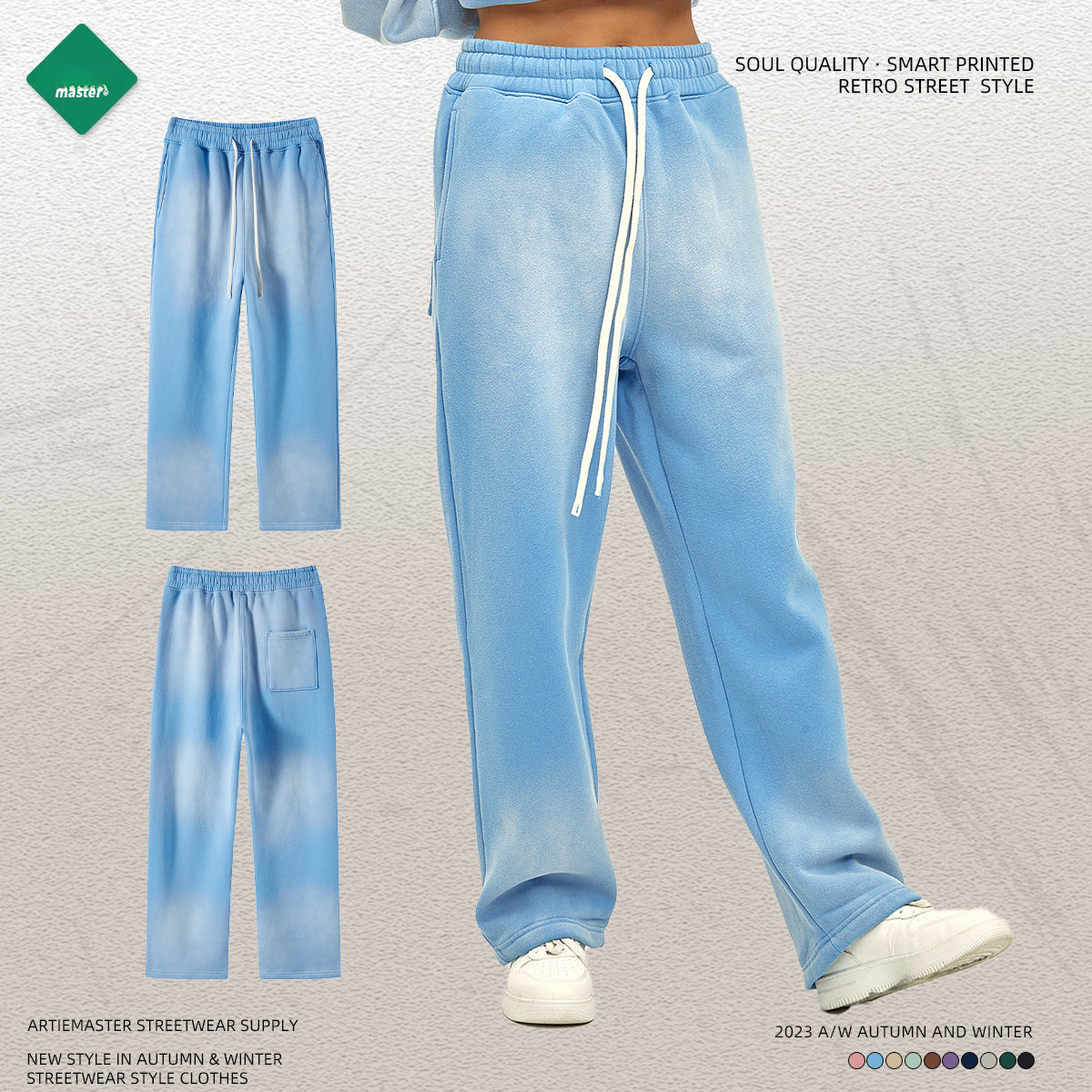 ARTIE 360g Spray Dye Distressed Casual Pants