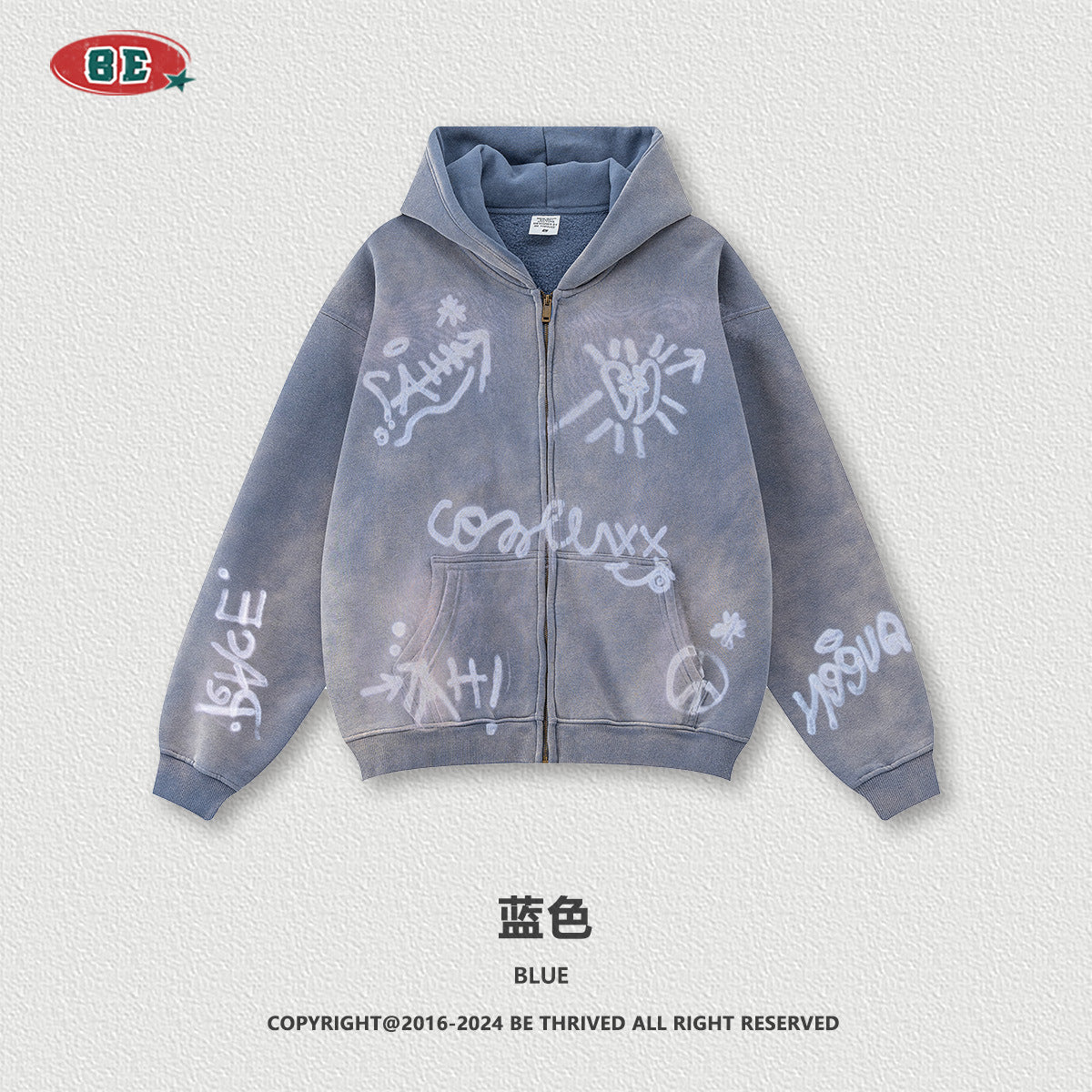 BE Winter Graffiti Hand-Painted On Zipper Hoodie