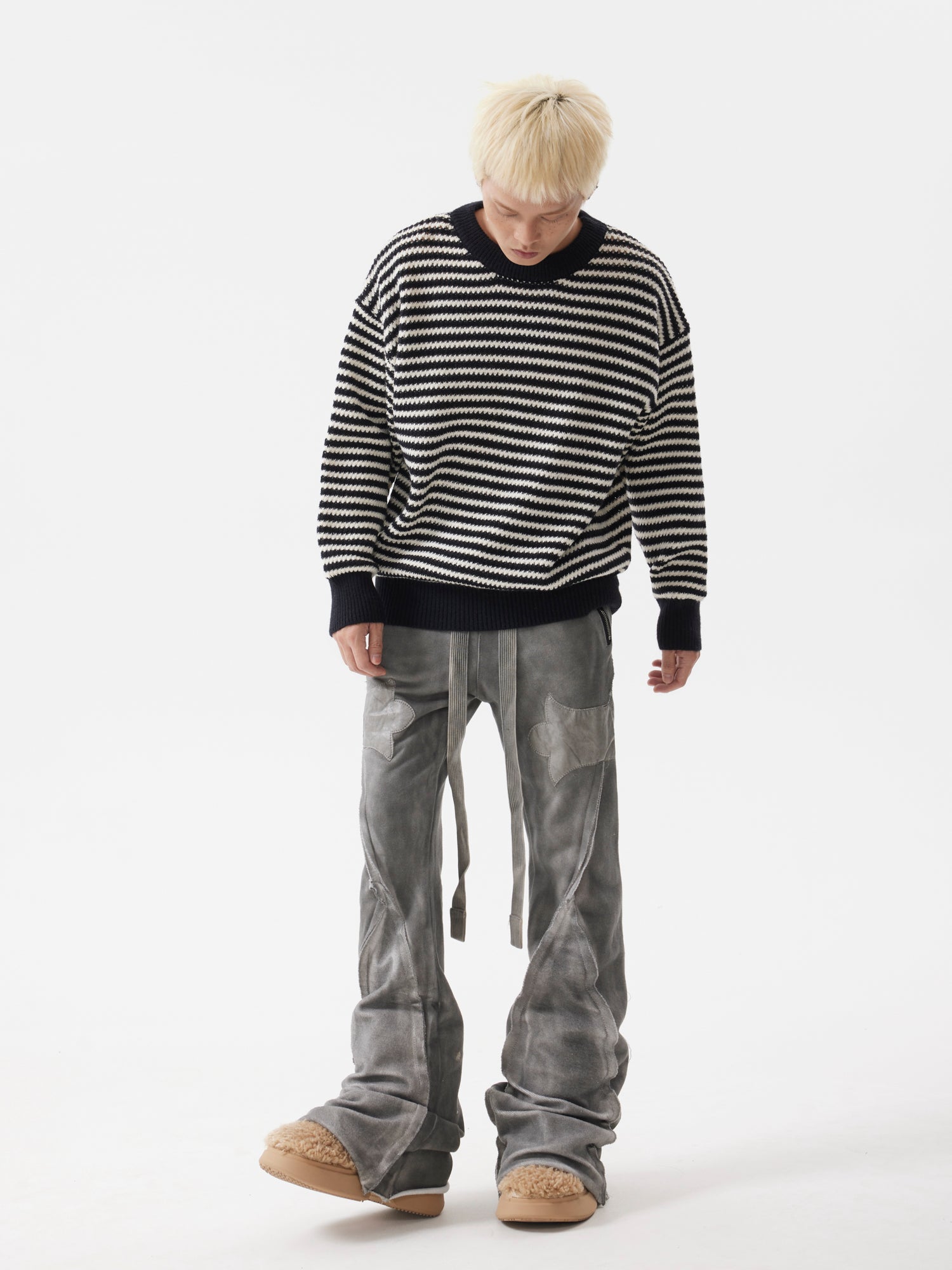 BTSG Striped Cropped Crew Neck Sweater