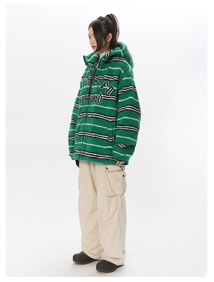BLACKBB Contrasting Striped Fleece Embroidered Cotton Jacket