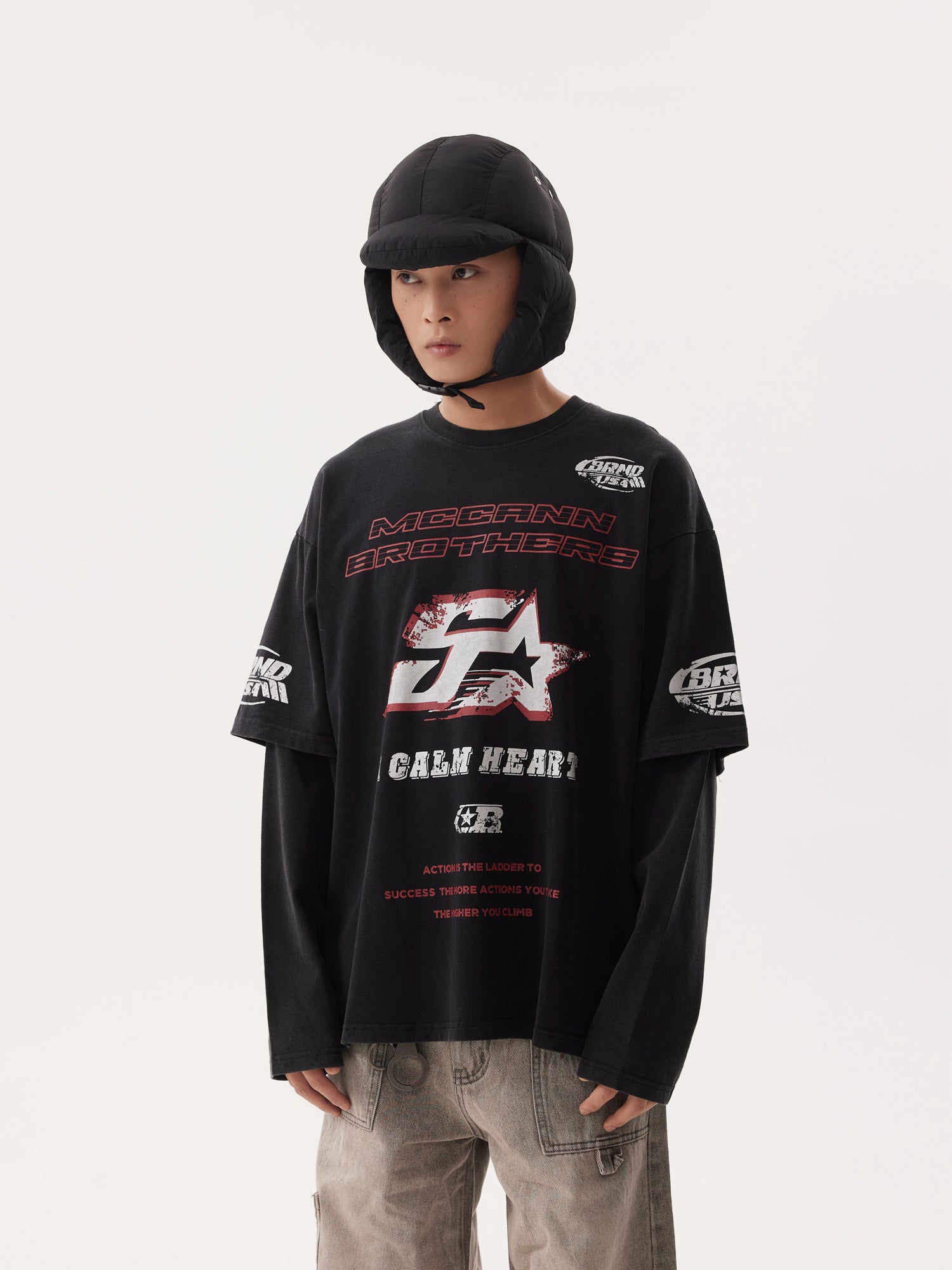 BTSG Dirty Stained Racing Fake Two Long Sleeve Tee