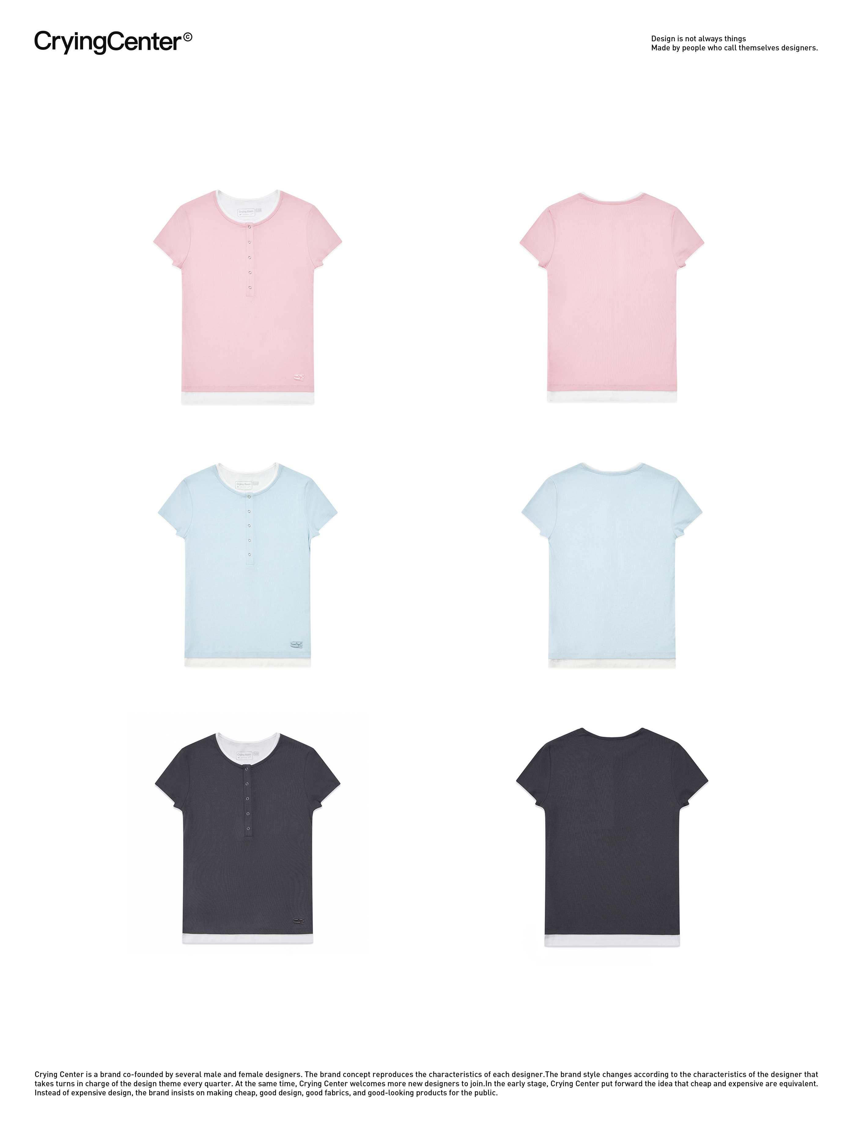 CryingCenter Tricolor Henley Collar Vintage Tee