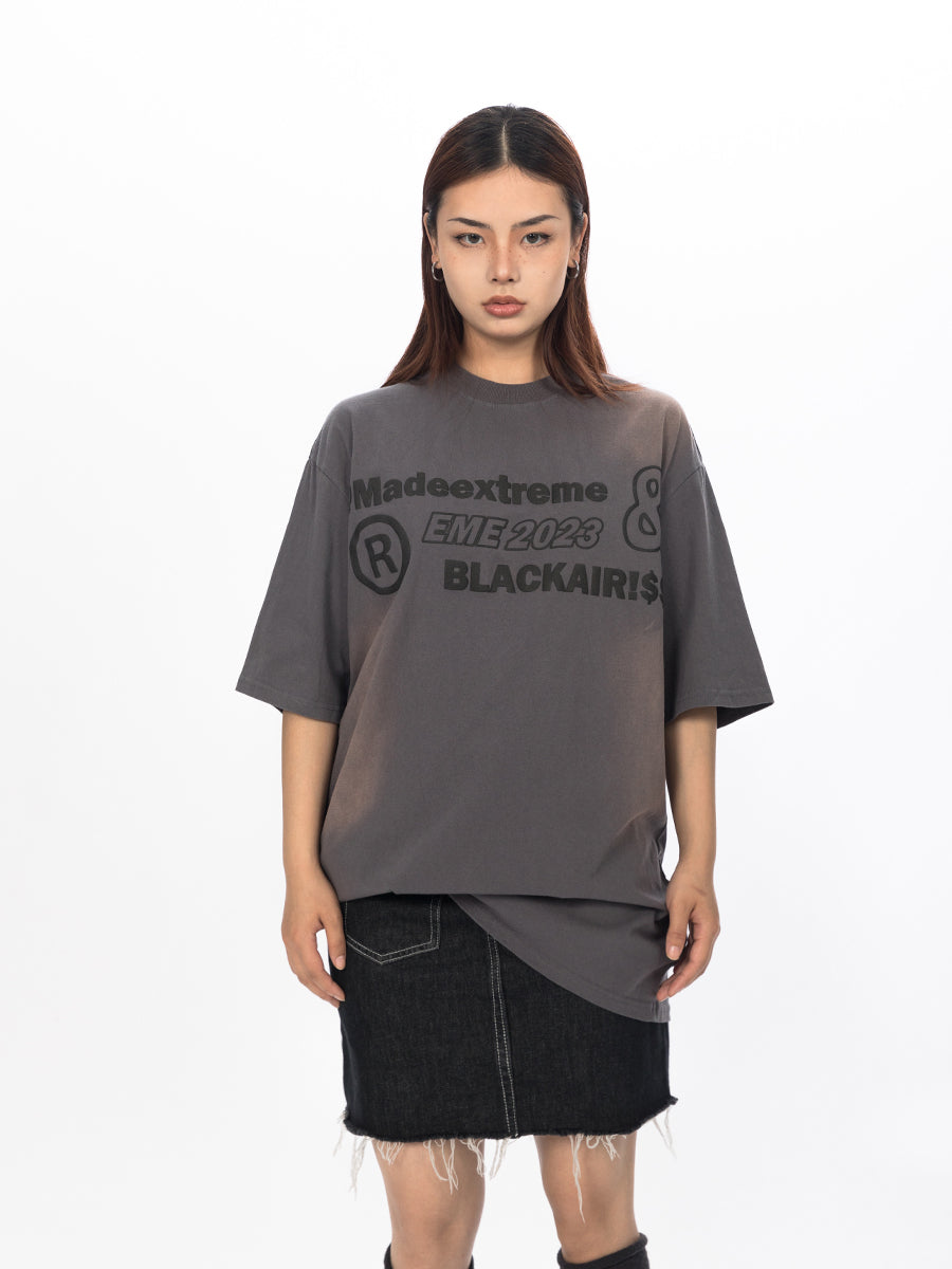 BLACKBB Washed Front and Back Printed Short Sleeve Tee
