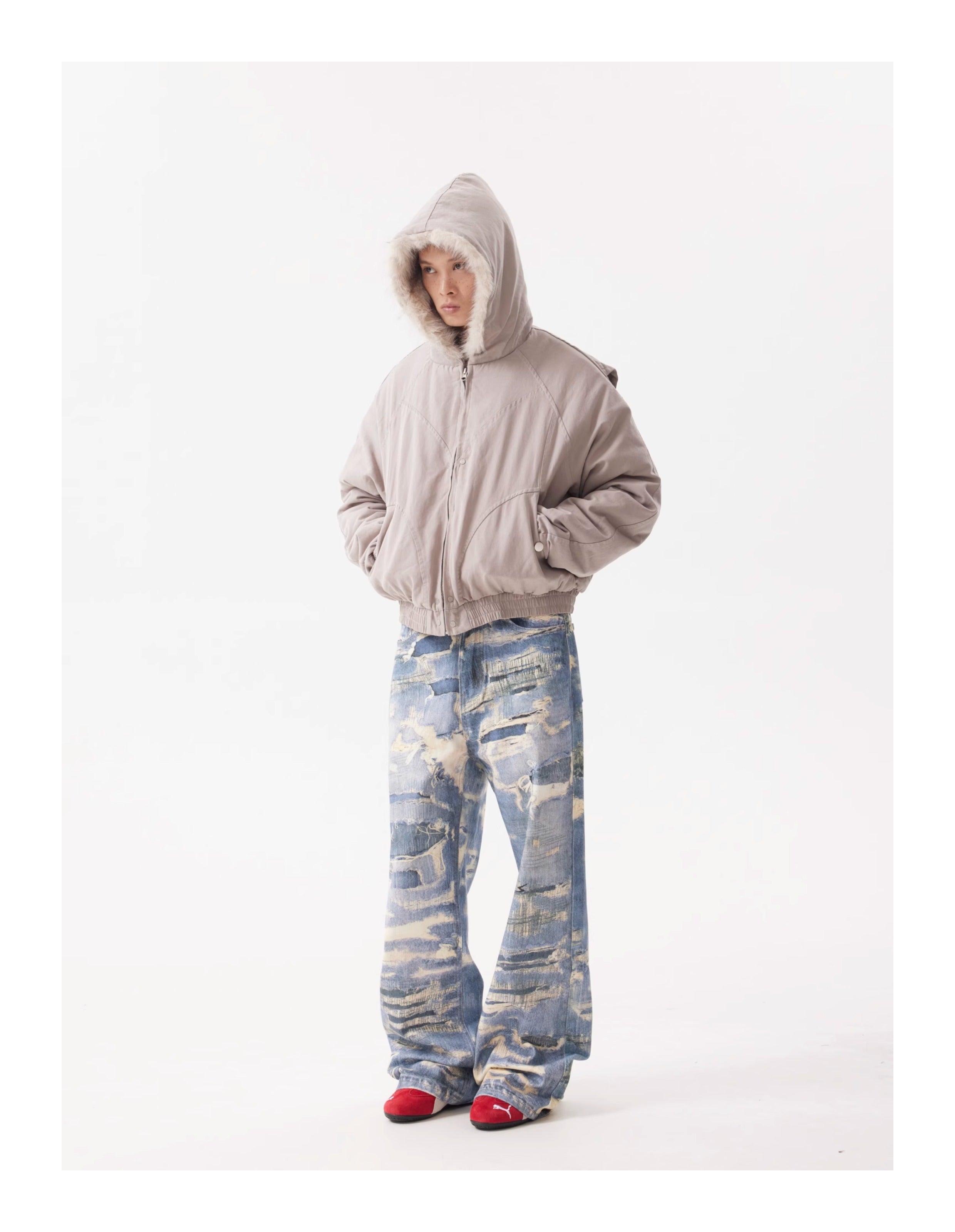 BTSG Canvas Cropped Plush Jacket