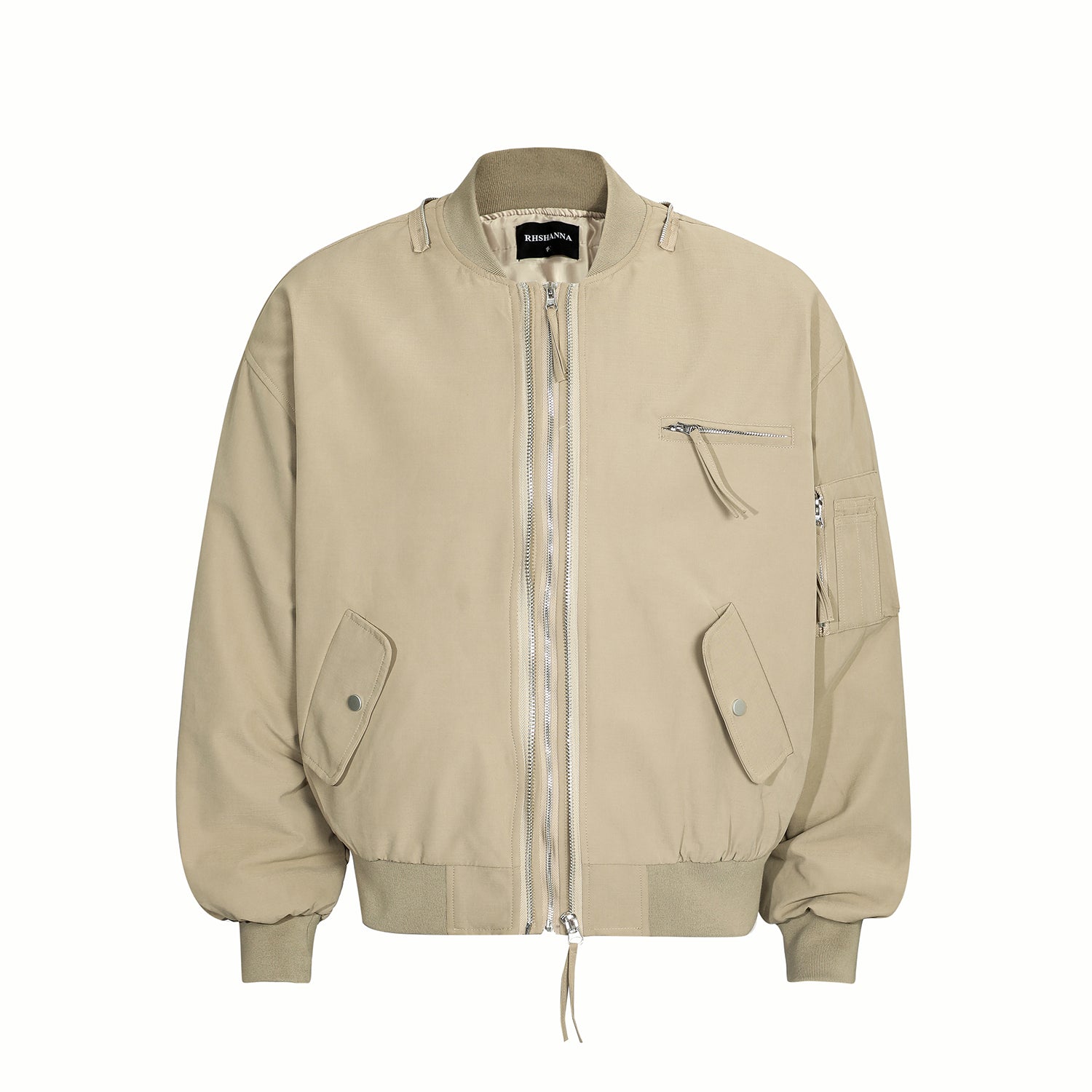 BTSG Heavy Duty Double Zipper Multi Pocket Cropped Bomber Jacket