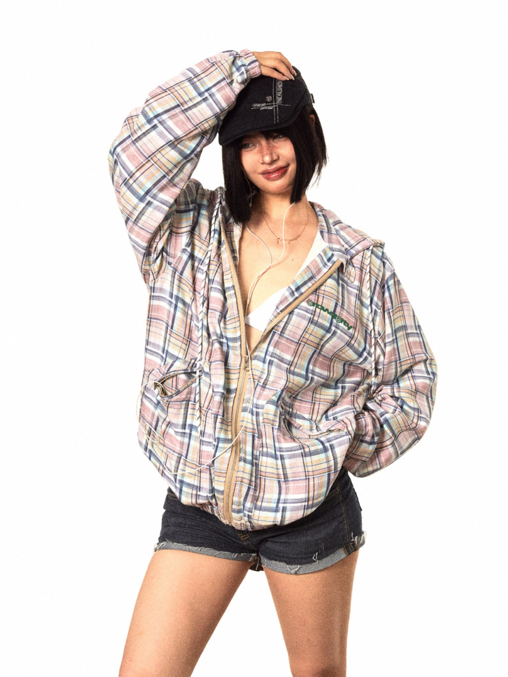 BLACKBB American Irregular Plaid Zipper Up Jacket