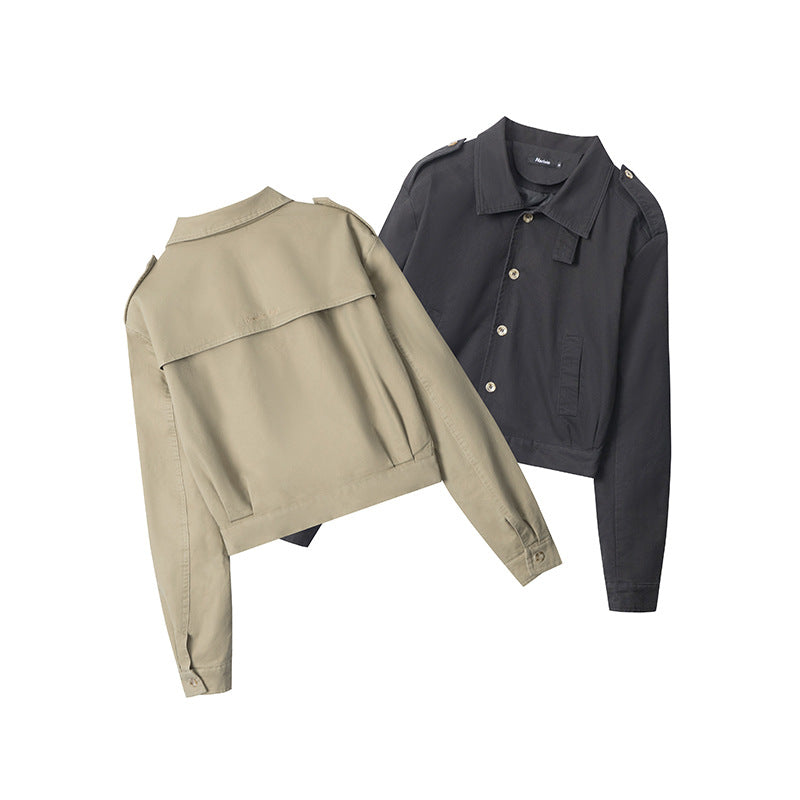 Nariele Short Top Jacket Jacket solid color simple and versatile retro  gabardine jacket