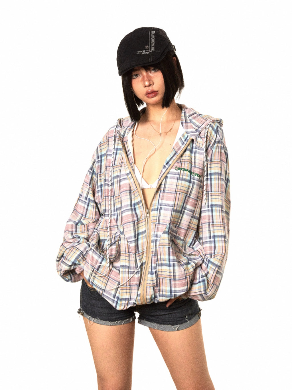 BLACKBB American Irregular Plaid Zipper Up Jacket