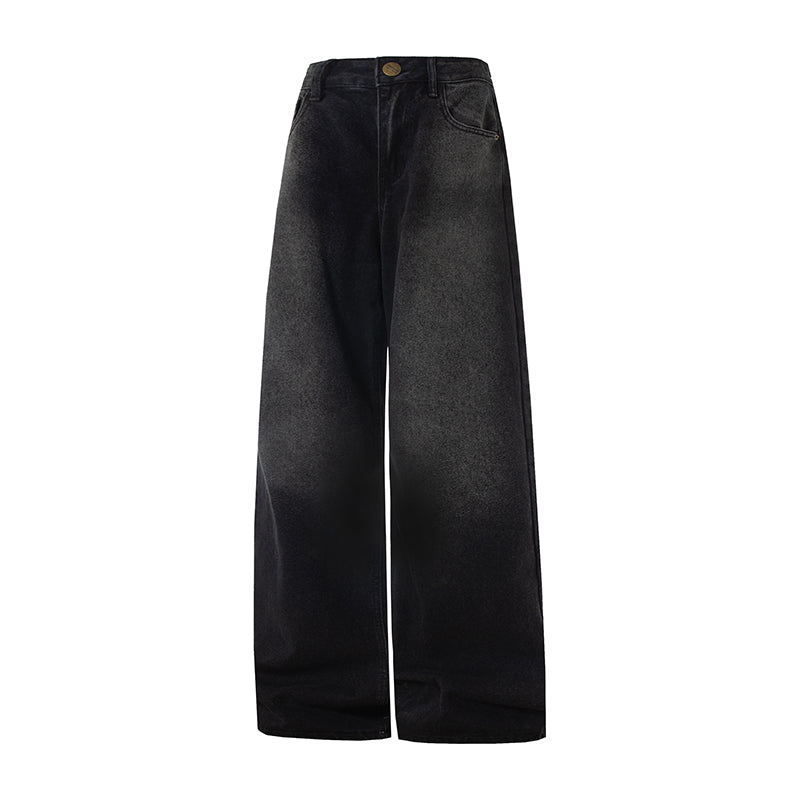 Lemanism Retro Wash Jeans Loose Straight Wide-leg