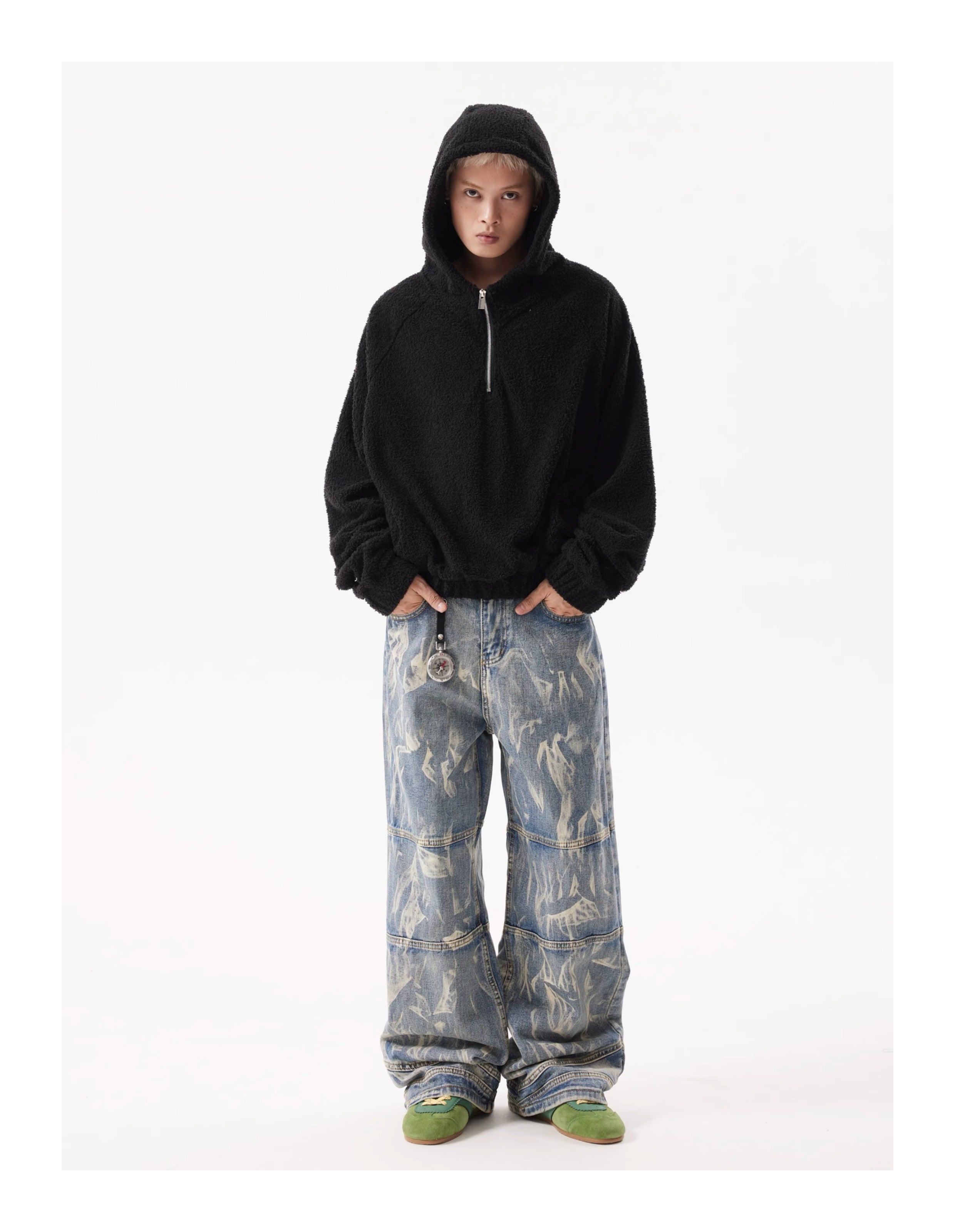 BTSG American Retro Washed Stitched Structure Jeans, Street Hip-Hop Ruffian