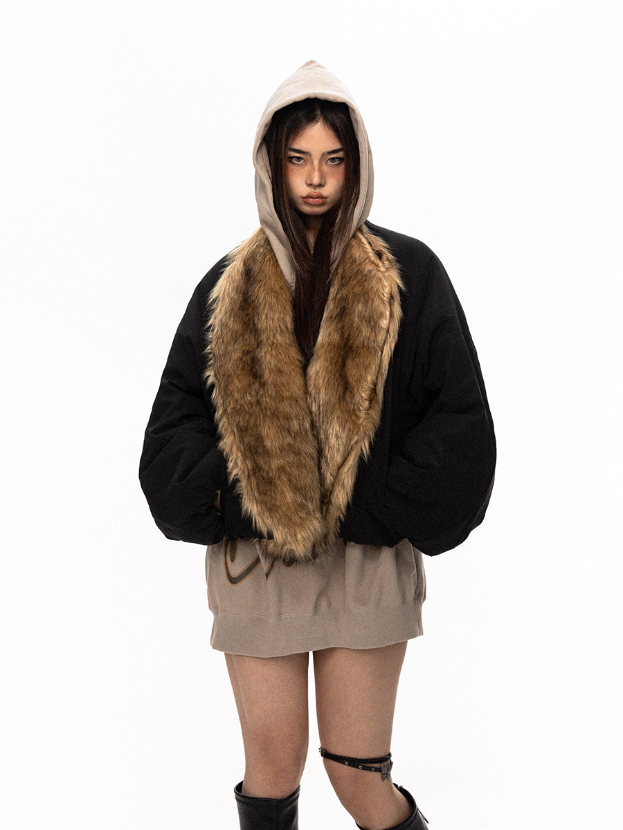 BLACKBB  Fur Collar Wide Flight Cotton Jacket