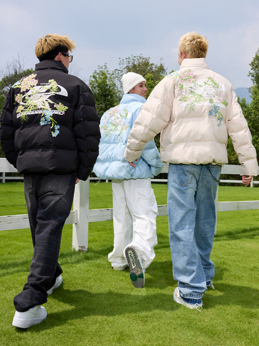 Harshandcruel Yoke Floral Embroidery Graphene Warm Bread Jacket