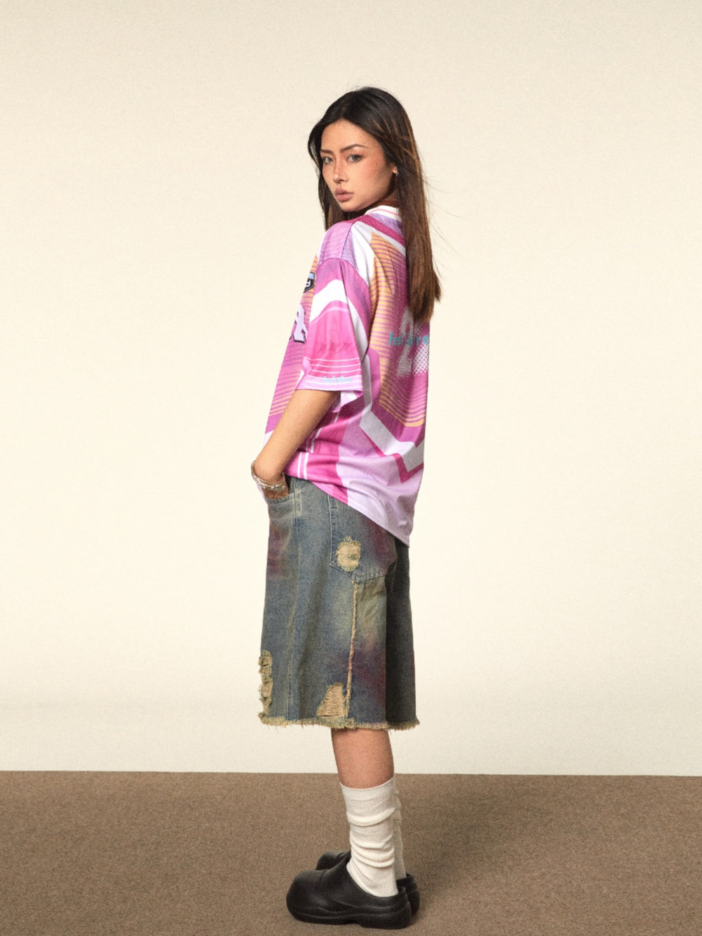 BLACKBB American Personality V-Neck Pink Tee