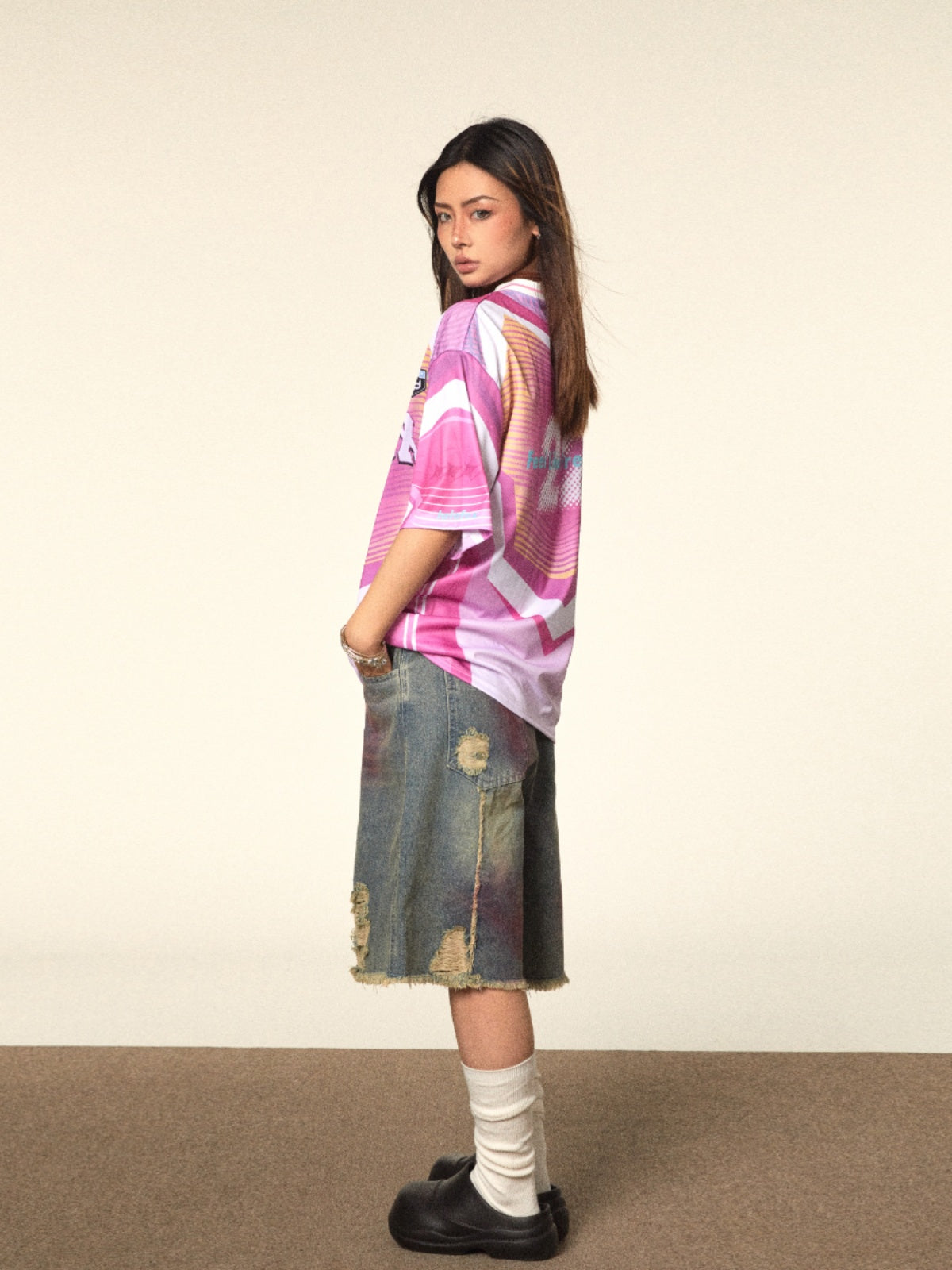 BLACKBB American Personality V-Neck Pink Tee