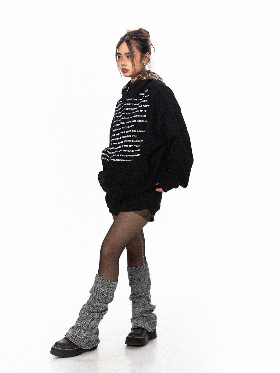 BLACKBB American Patchwork Plaid Hooded Printed Cardigan Zipper Jacket