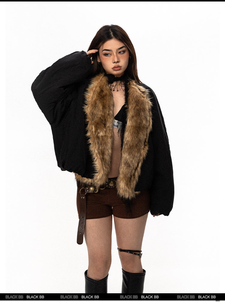 BLACKBB  Fur Collar Wide Flight Cotton Jacket