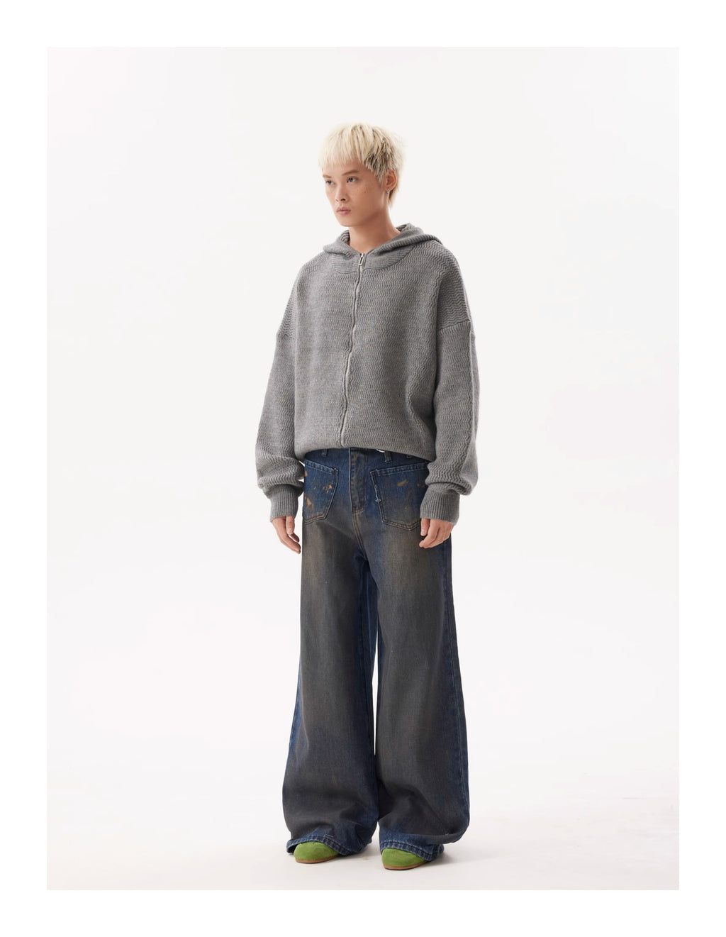 BTSG Dirtyfit Distressed Destruction Reverse Pocket Loose straight wide-leg jeans