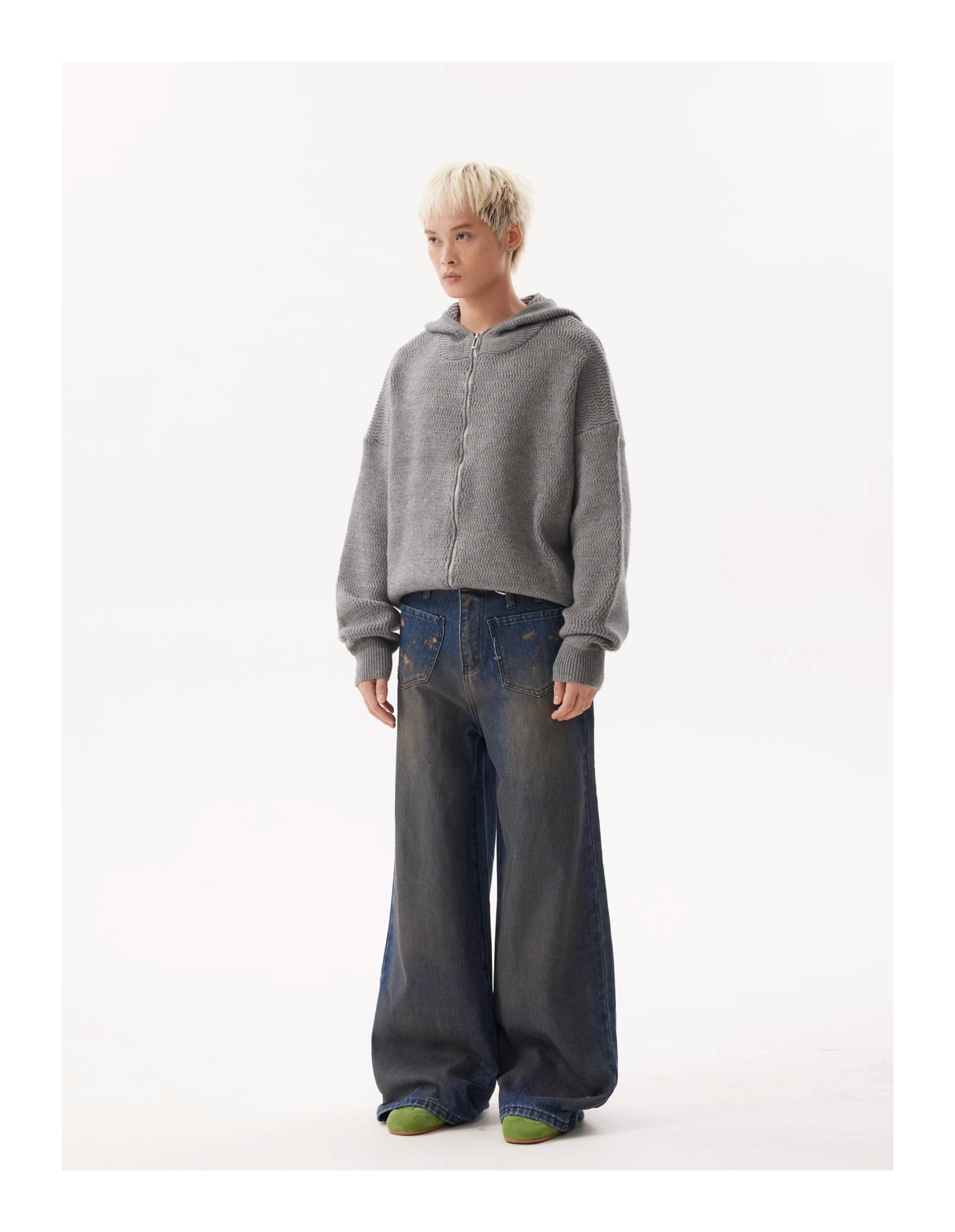 BTSG Dirtyfit Distressed Destruction Reverse Pocket Loose straight wide-leg jeans
