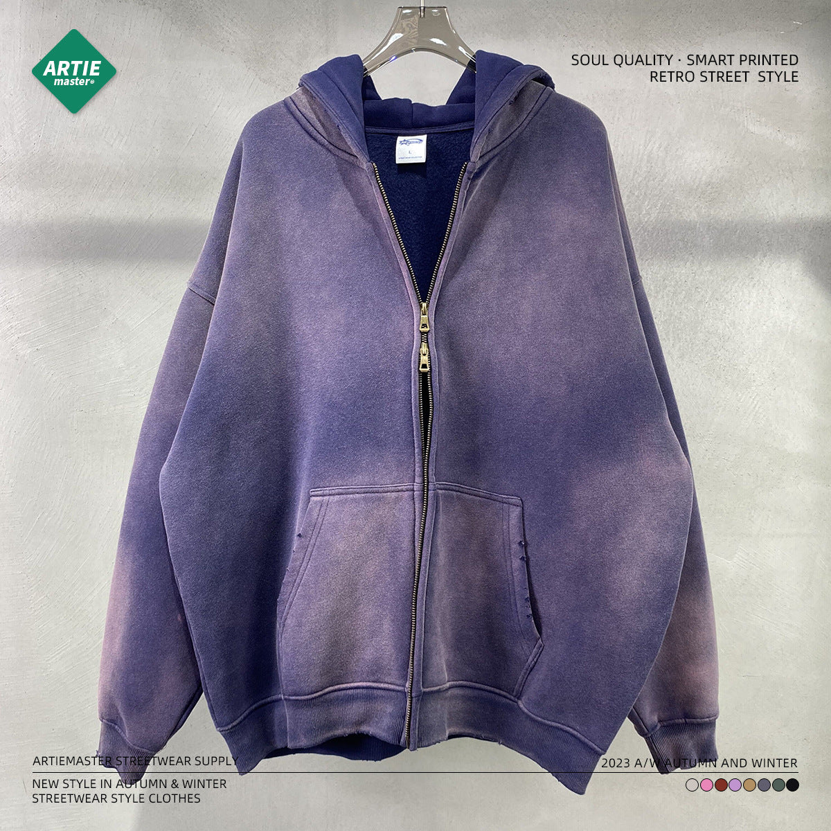 ARTIE Spray Dyed Distressed Double-Ended Zipper Jacket