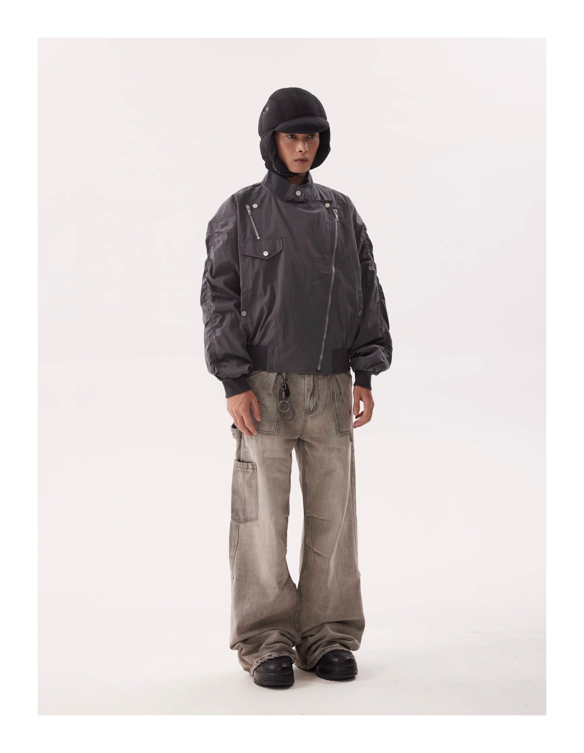 BTSG Distressed Ink-splashed loose wide-leg Jeans