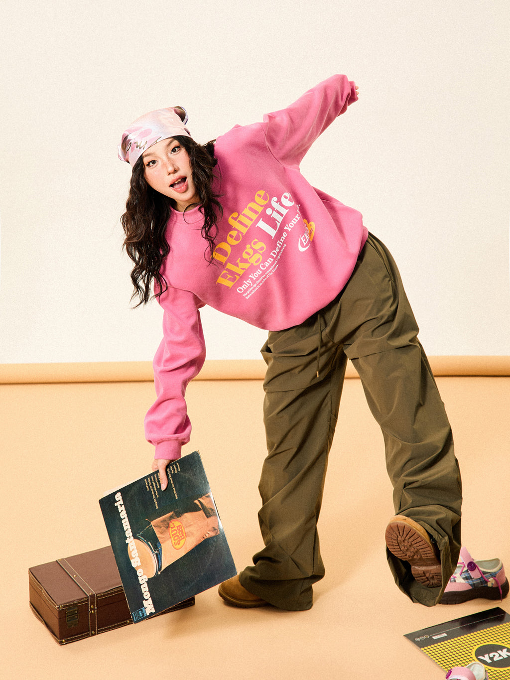 Mershier Original Retro Letter Print Crew Neck Sporty Sweatshirt