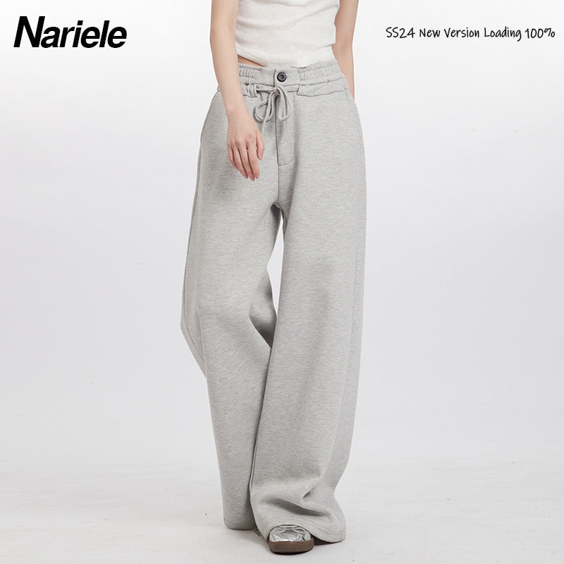 Nariele Elastic Sports Fleece Long Pants Wide Leg Sweatpants