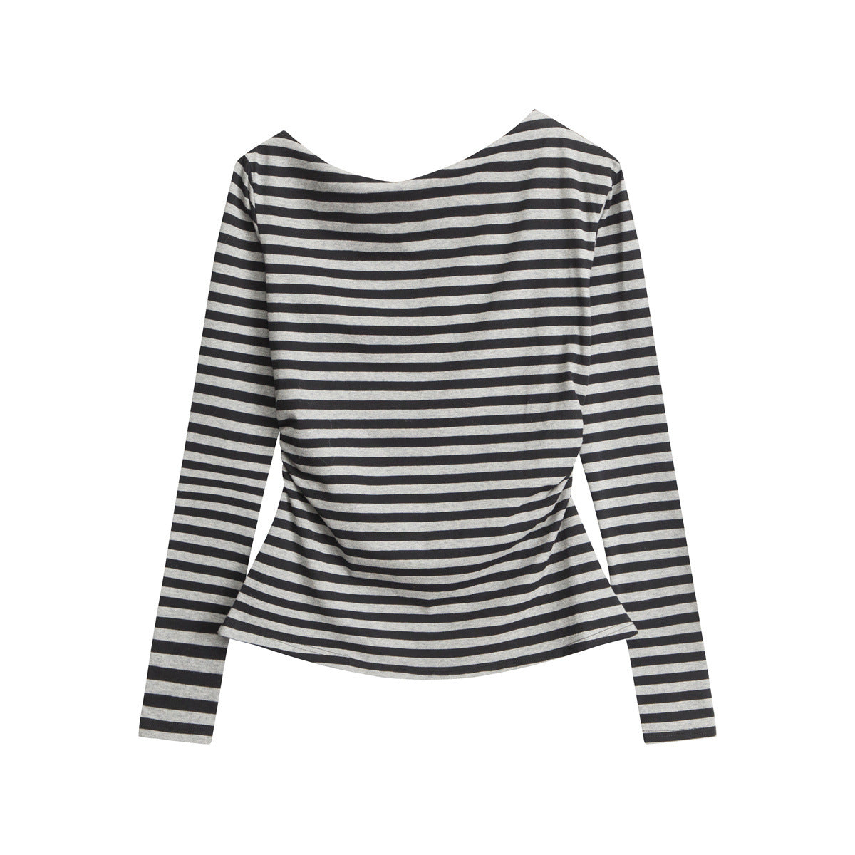Nariele Striped Long Sleeve T-Shirt Slim Top Off Shoulders Cropped Top