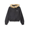 Nariele Fur Hood Embroidery Design Short Sweatshirt Zipper Hoodie