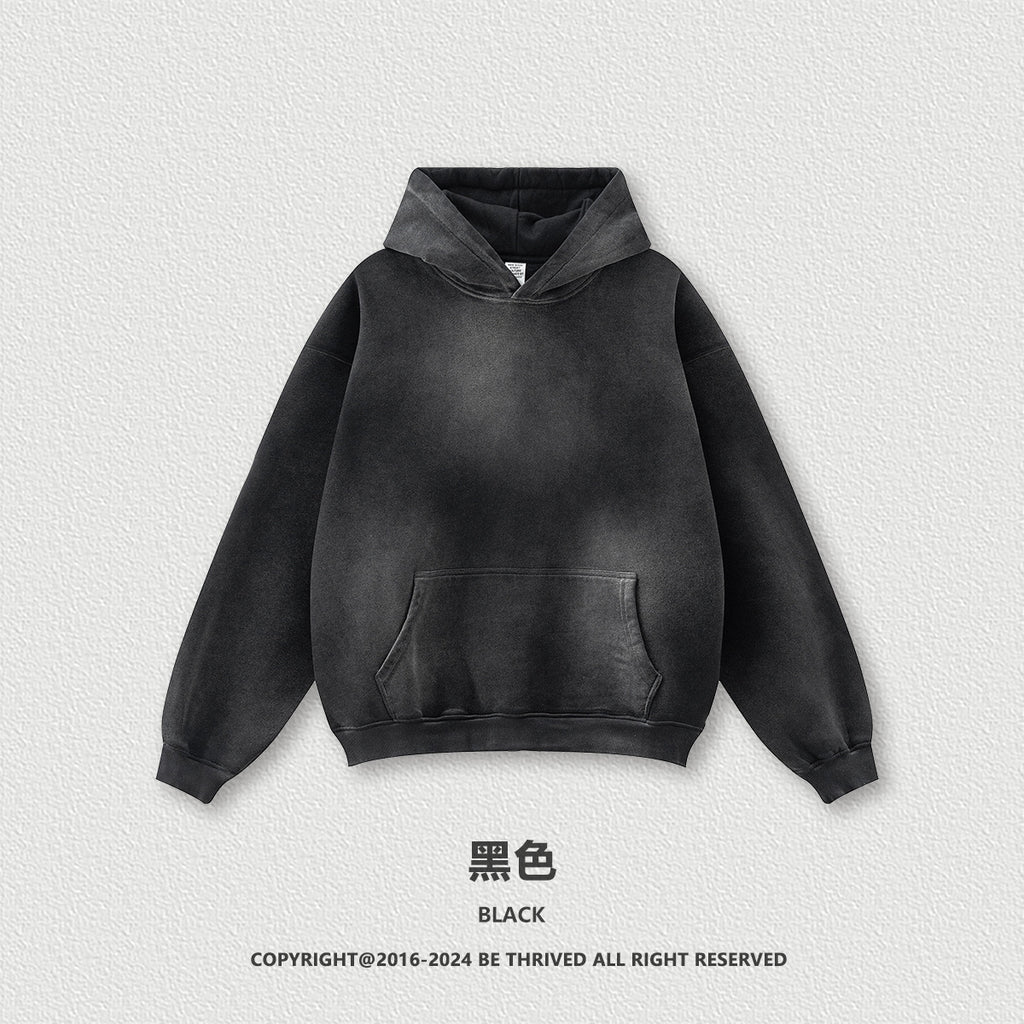 BE Retro Distressed Spray Dye Fleece Loose Hoodie Pants Set