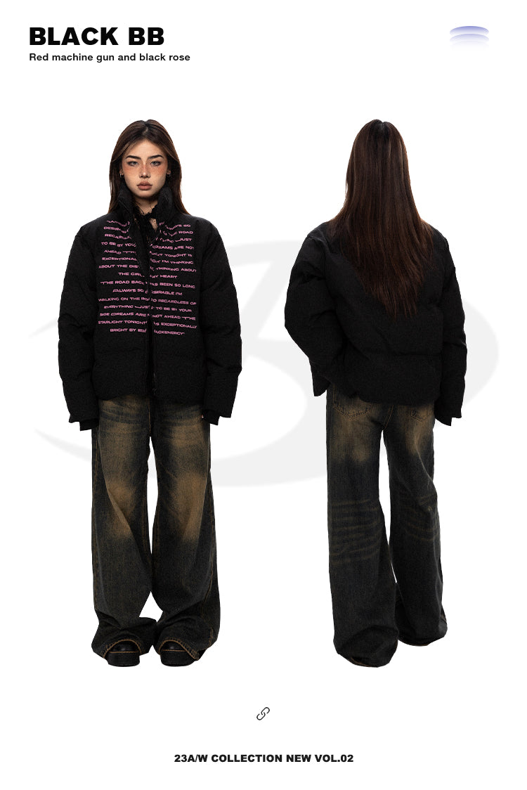 BLACKBB Pink Code Letter Print Design Sense Thickened Jacket