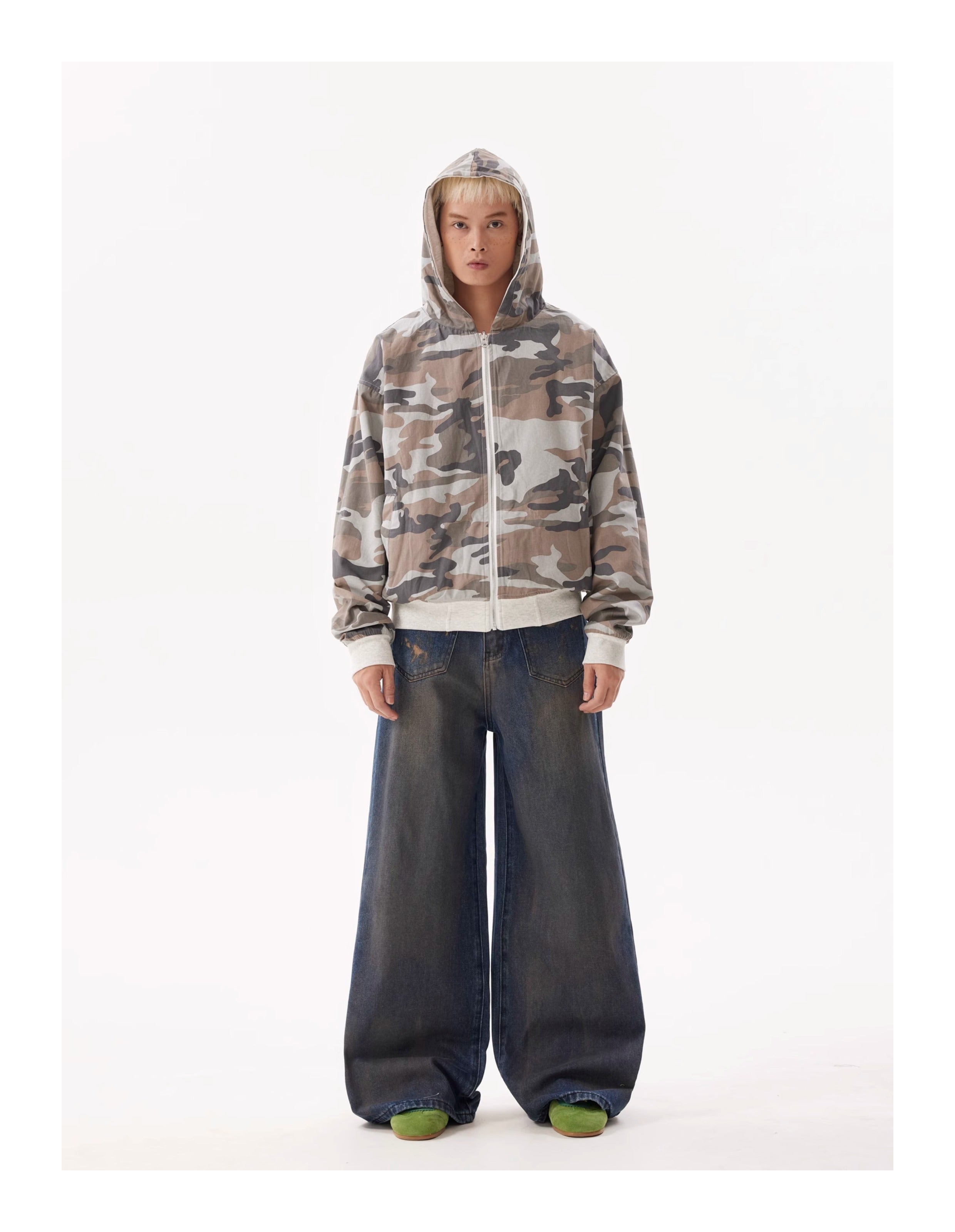 BTSG Dirtyfit Distressed Destruction Reverse Pocket Loose straight wide-leg jeans