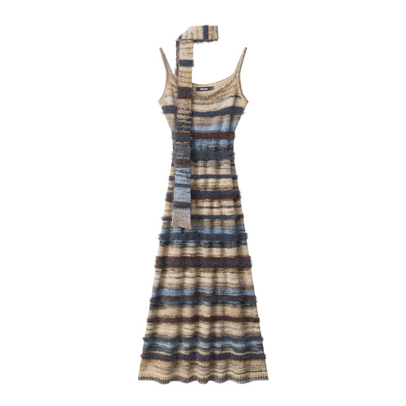 Nariele Slip Knit Wear Retro Style French Slim Fit Knit Long Dress