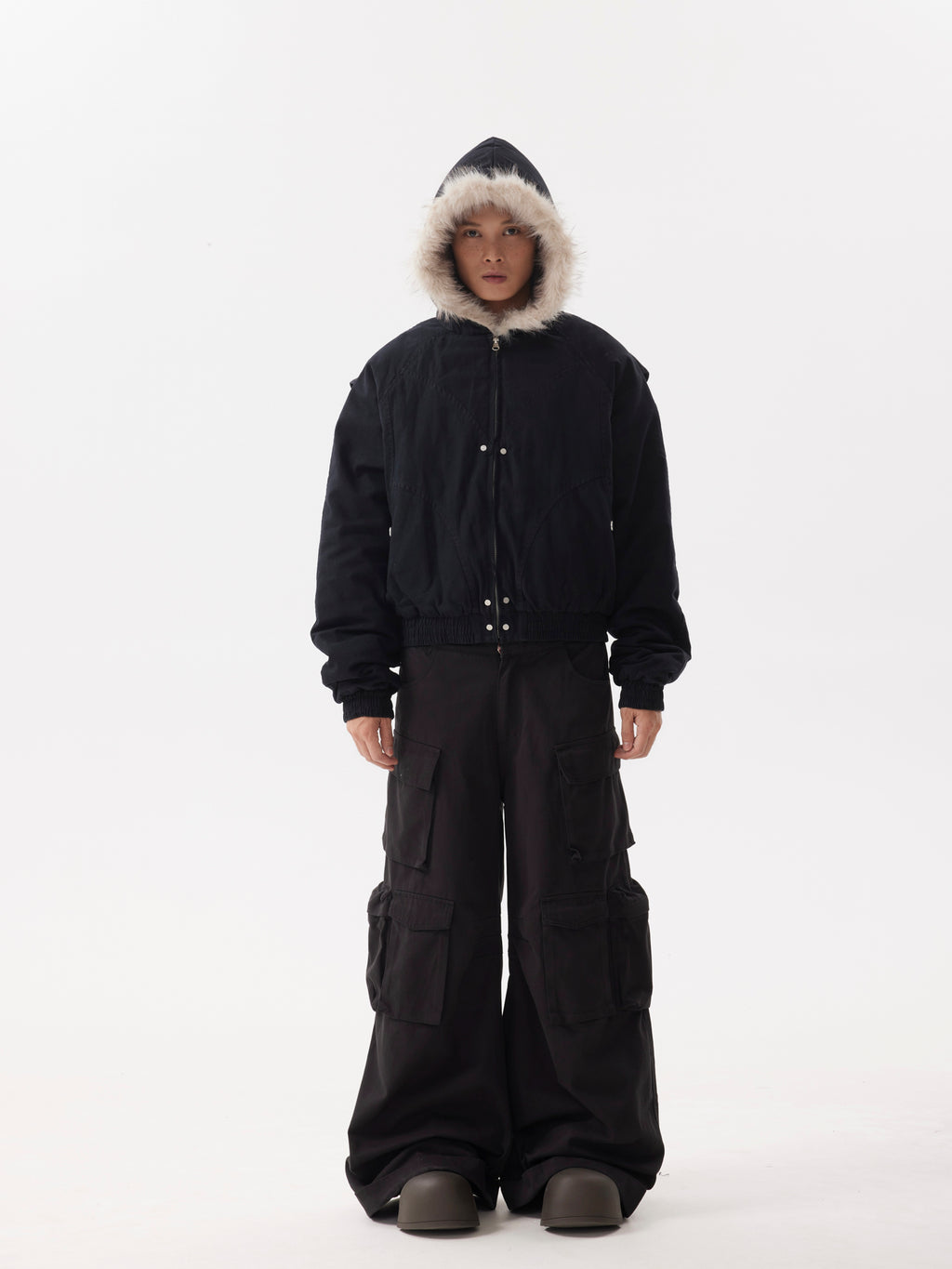 BTSG Canvas Cropped Plush Jacket