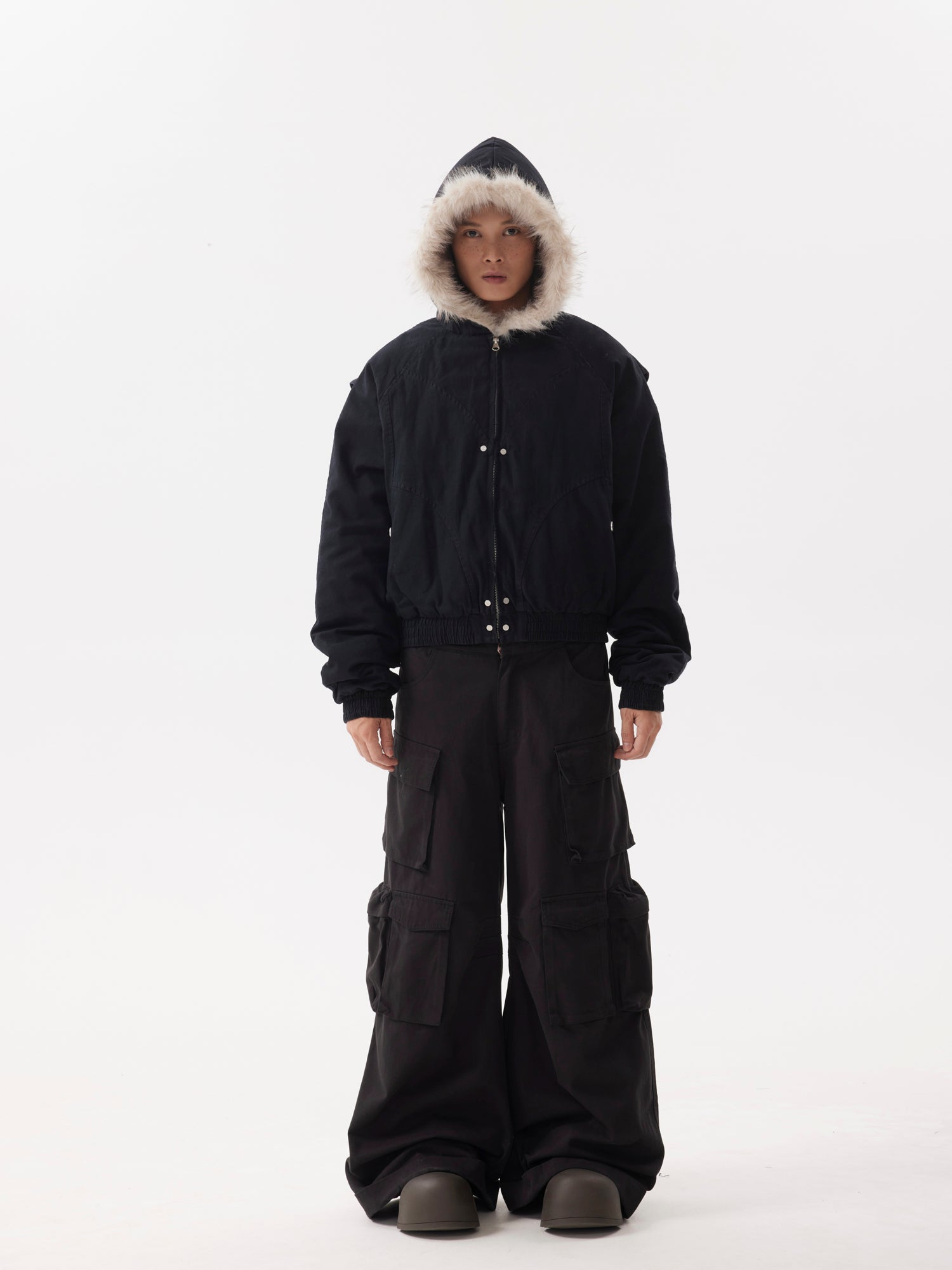 BTSG Canvas Cropped Plush Jacket
