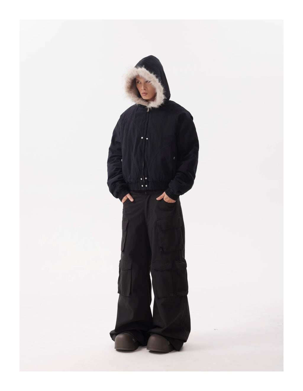 BTSG Canvas Cropped Plush Jacket