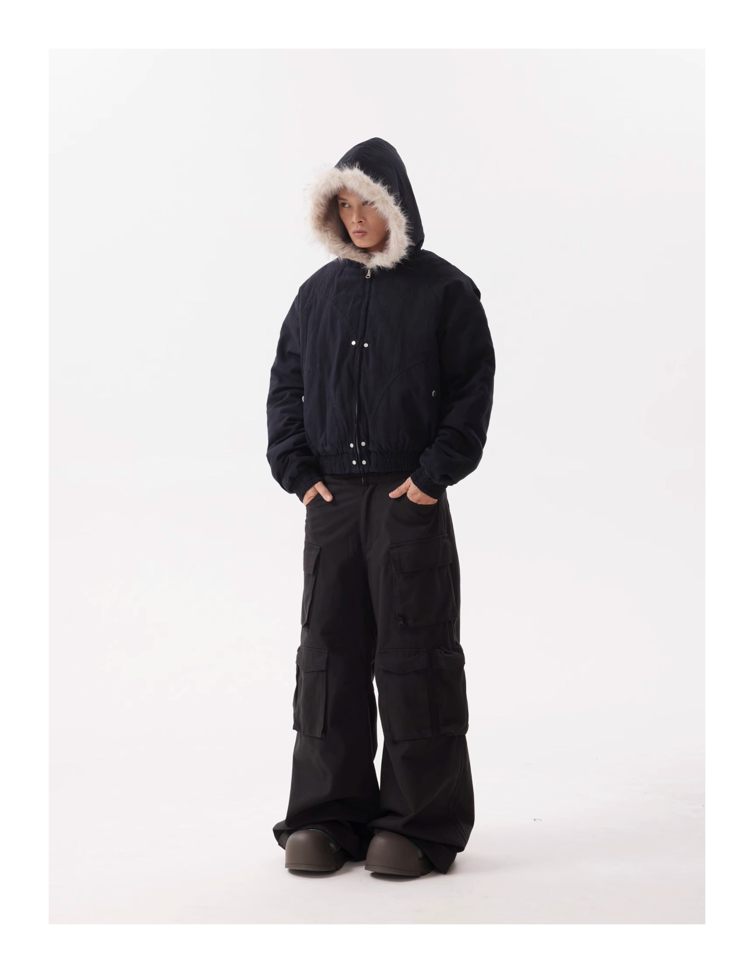 BTSG Canvas Cropped Plush Jacket