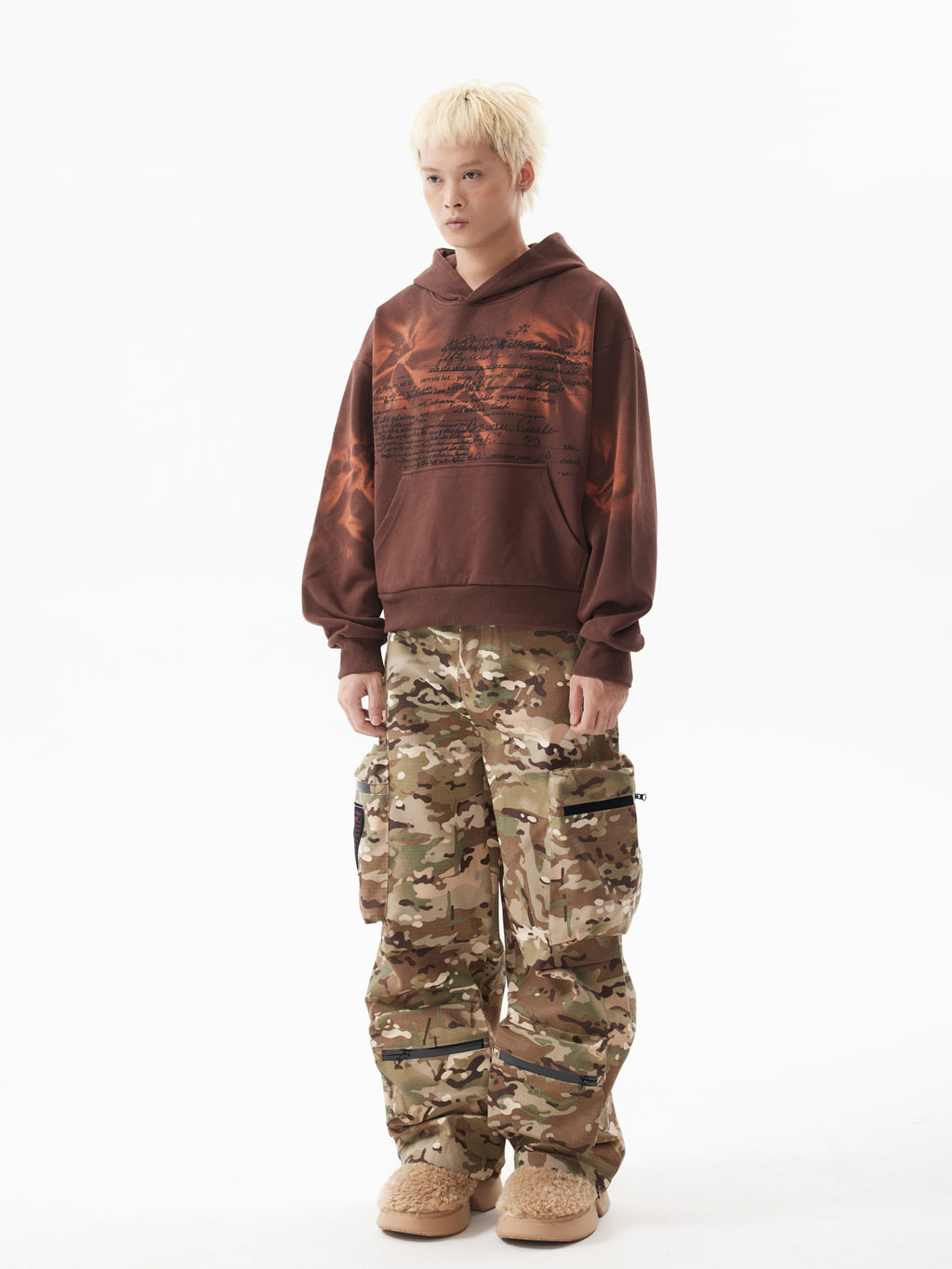 BTSG American Vintage Gradient Slogan Print Silhouette Hooded Cropped Hoodie